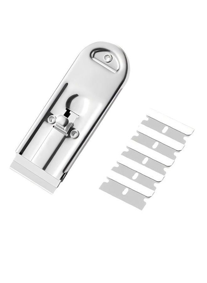 Razor Blade Scraper Tool Set, 1-Piece with 5 Replacement Blades - Window Cleaner, Glass Cooktop Tool, Paint Remover, Car Decal, Sticker, and Glue Remover (Silver) - Image 1
