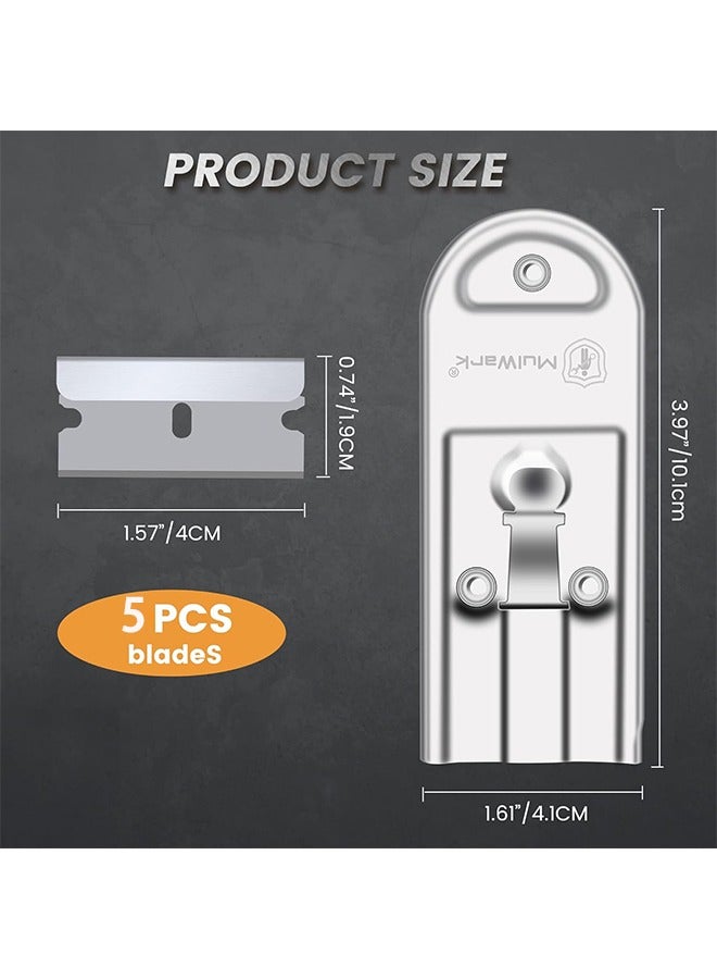 Razor Blade Scraper Tool Set, 1-Piece with 5 Replacement Blades - Window Cleaner, Glass Cooktop Tool, Paint Remover, Car Decal, Sticker, and Glue Remover (Silver) - Image 2