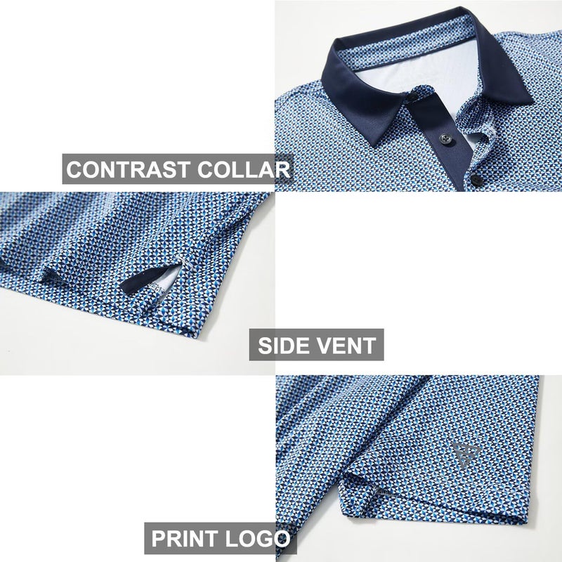 M MAELREG Golf Shirts for Men Dry Fit Short Sleeve Print Performance Moisture Wicking Polo Shirt Bluish Umbrella - Image 4