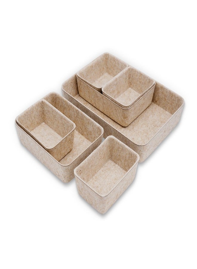 Welaxy Office Drawer organizers felt storage bins Shallow Small Desk trays Draw dividers Nordic Lifestyle Natural Scandinavian-chic style 7-piece (Oatmeal) - Image 1