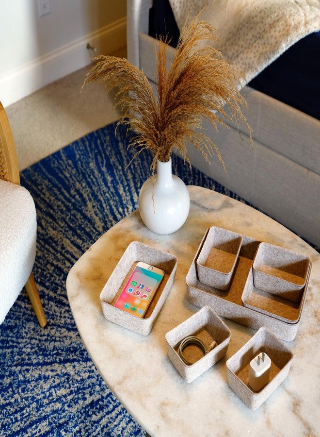Welaxy Office Drawer organizers felt storage bins Shallow Small Desk trays Draw dividers Nordic Lifestyle Natural Scandinavian-chic style 7-piece (Oatmeal) - Image 2