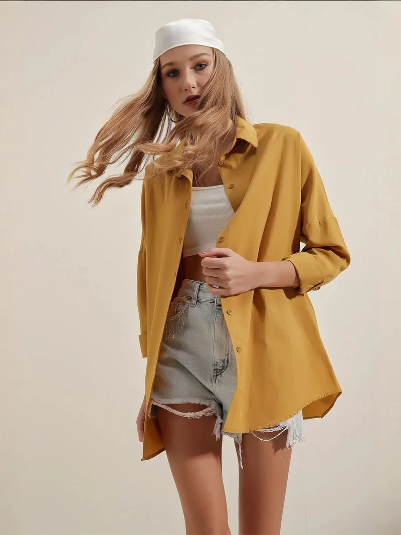 بيغ دارت قميص بأزرار وأكمام طويلة كبير الحجم من