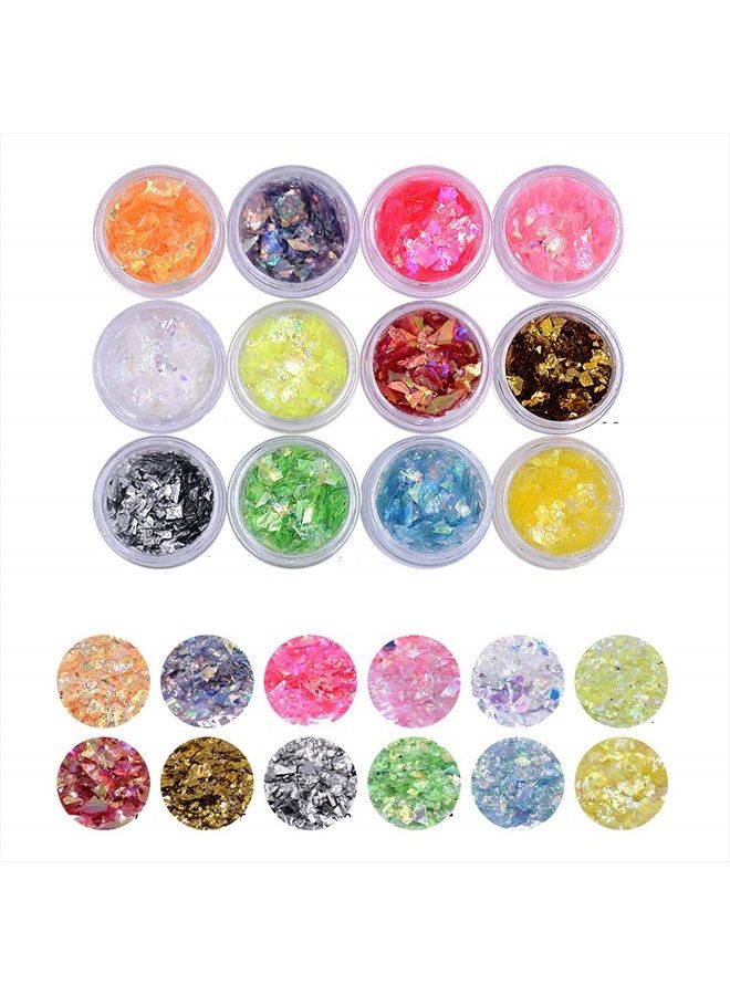 YesLady Nail Art Glitter Mylar Slices Irregular Sequins Glass Pieces Foil flakes Decoration 12 Colors - Image 1