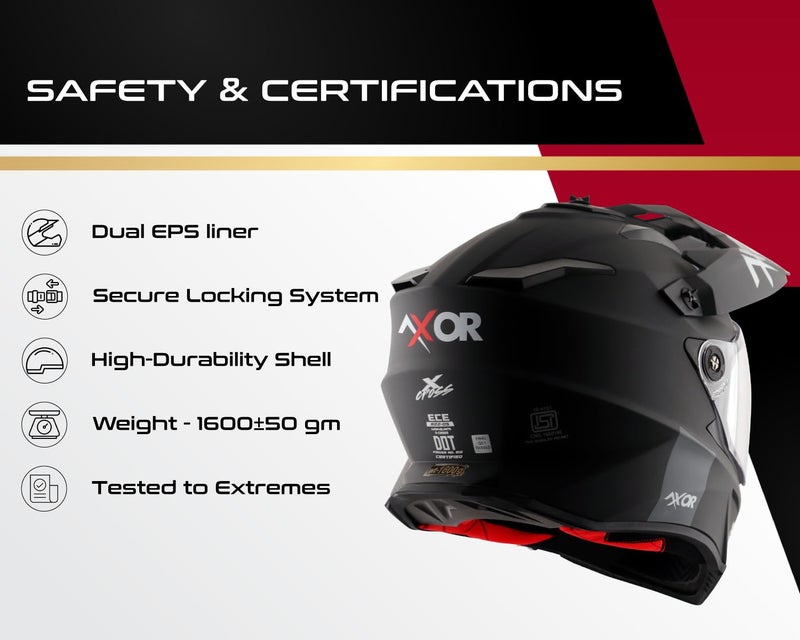 Axor X-Cross Dual Visor SC ISI ECE DOT Certified Full Face Dual Sport Peak Off Road Helmet for Men and Women- Dull Black Red-XL - Image 5
