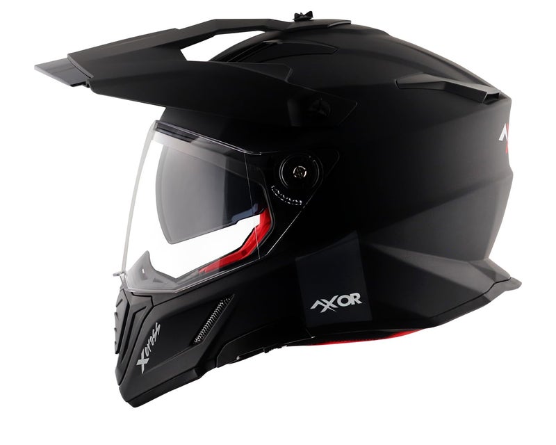 Axor X-Cross Dual Visor SC ISI ECE DOT Certified Full Face Dual Sport Peak Off Road Helmet for Men and Women- Dull Black Red-XL - Image 1