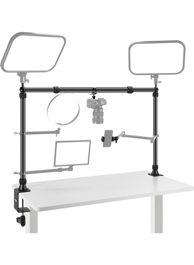Neewer NEEWER Overhead Camera Mount Rig with 2 Ball Heads, Super Clamp/Mobile Phone Holder/Camera Desk Mount, Multi Device Mount, Platform Overhead Tripod, Adjustable Height Width, Max Load 12 kg  - Image 1