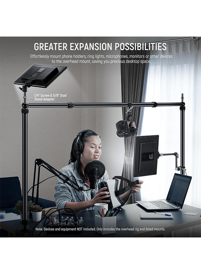 Neewer NEEWER Overhead Camera Mount Rig with 2 Ball Heads, Super Clamp/Mobile Phone Holder/Camera Desk Mount, Multi Device Mount, Platform Overhead Tripod, Adjustable Height Width, Max Load 12 kg  - Image 2