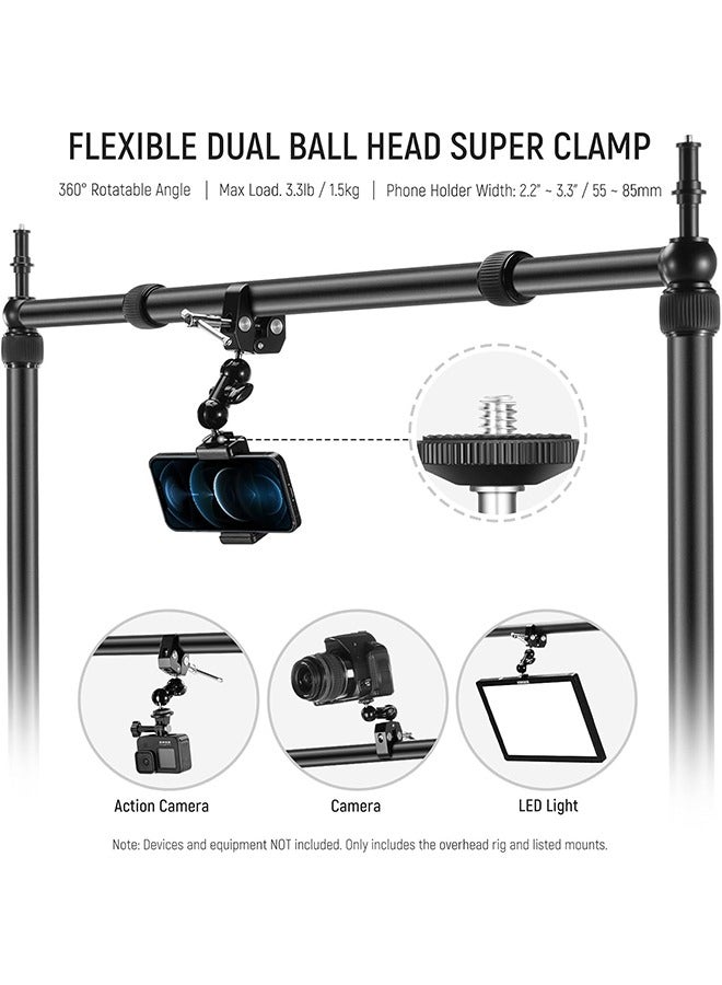 Neewer NEEWER Overhead Camera Mount Rig with 2 Ball Heads, Super Clamp/Mobile Phone Holder/Camera Desk Mount, Multi Device Mount, Platform Overhead Tripod, Adjustable Height Width, Max Load 12 kg  - Image 4