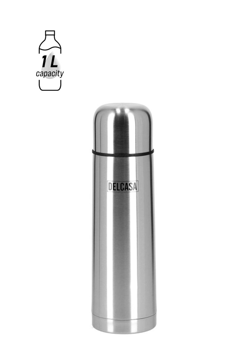 DELCASA Stainless Steel Vacuum Water Bottle Silver/Black 1Liters - Image 1