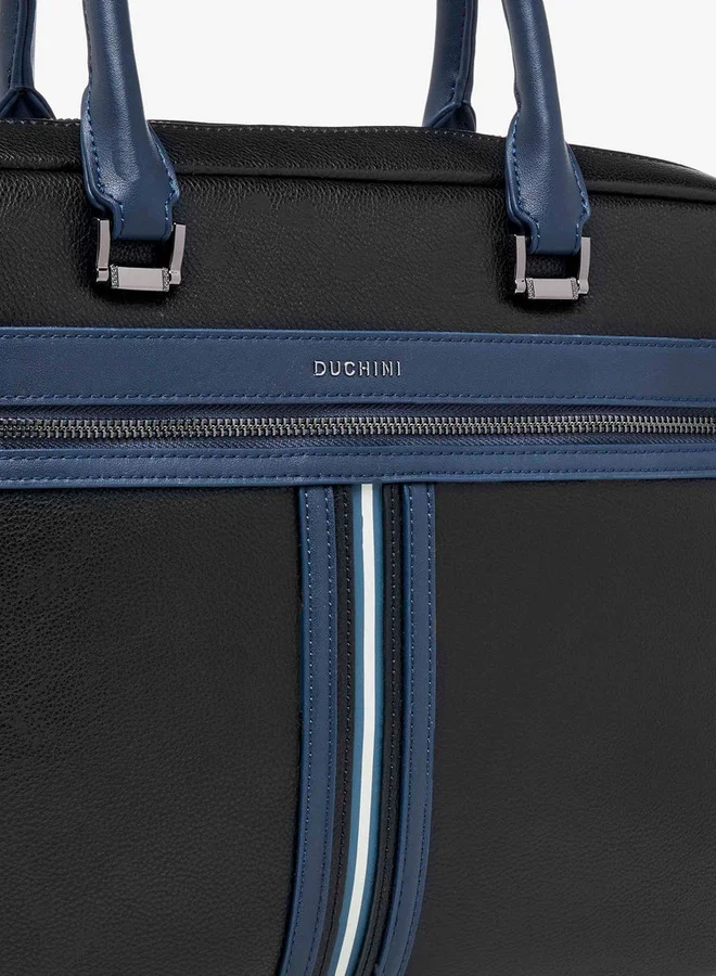 DUCHINI Panelled Laptop Bag with Detachable Strap and Zip Closure
