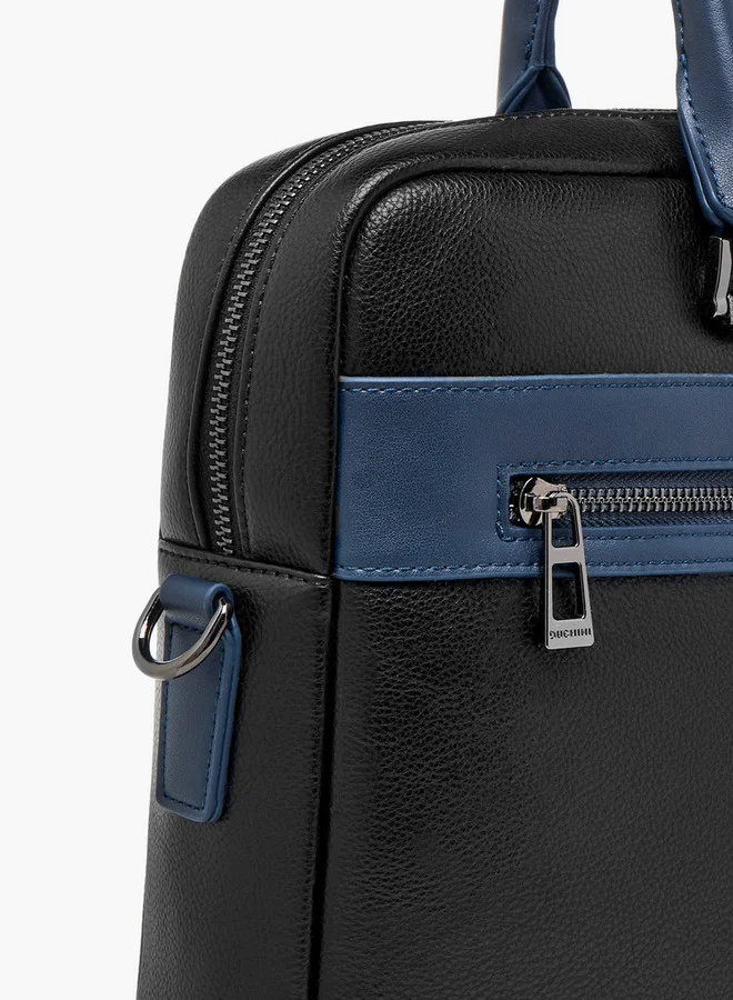 DUCHINI Panelled Laptop Bag with Detachable Strap and Zip Closure