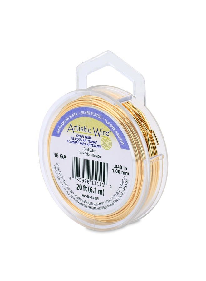 Artistic Wire , 18 Gauge / 1.0 mm Silver Plated Tarnish Resistant Colored Copper Craft Wire, Gold Color, 20 ft / 6.1 m - Image 1