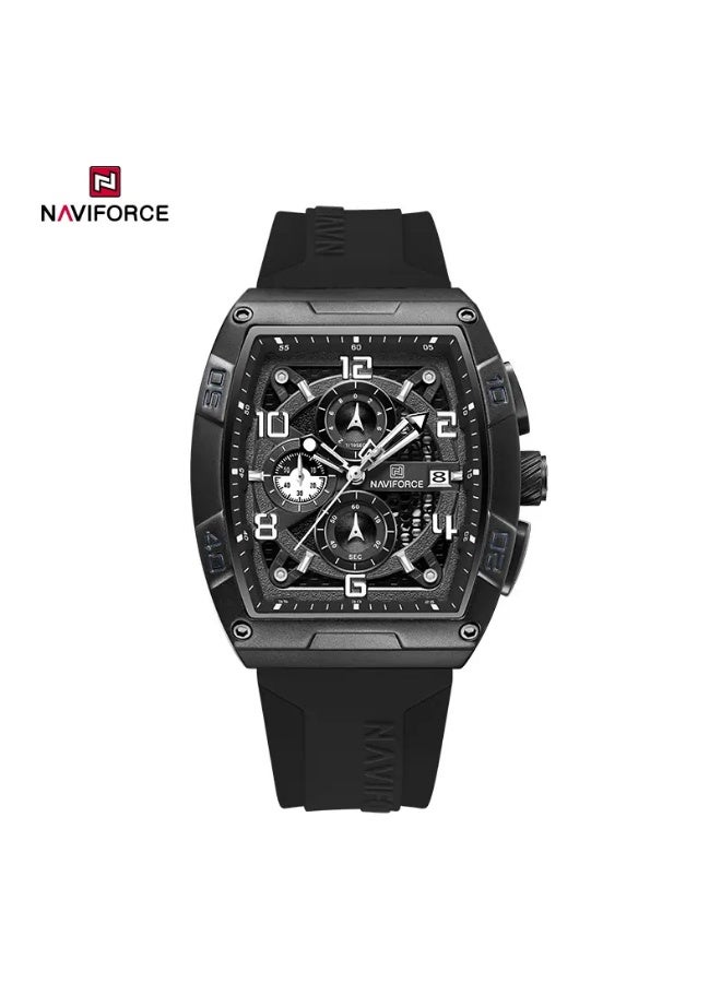 Naviforce Men’s Watch NF8052-B-W-B – Square Black Dial Quartz Chronograph with Silicone Strap - Image 1