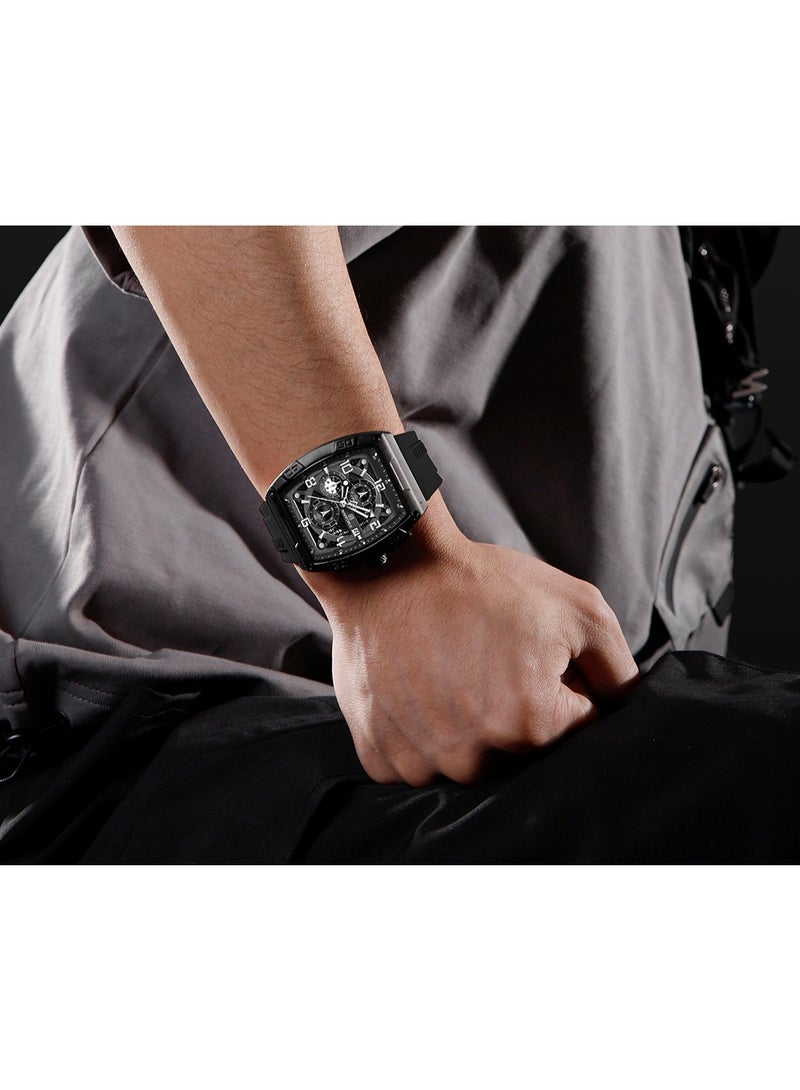 Naviforce Men’s Watch NF8052-B-W-B – Square Black Dial Quartz Chronograph with Silicone Strap - Image 2