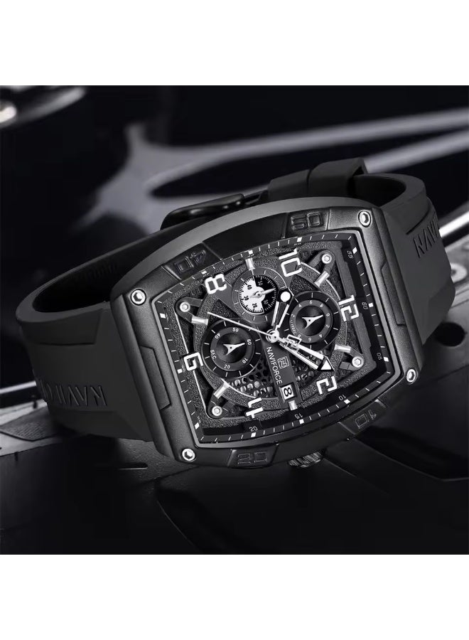 Naviforce Men’s Watch NF8052-B-W-B – Square Black Dial Quartz Chronograph with Silicone Strap - Image 4