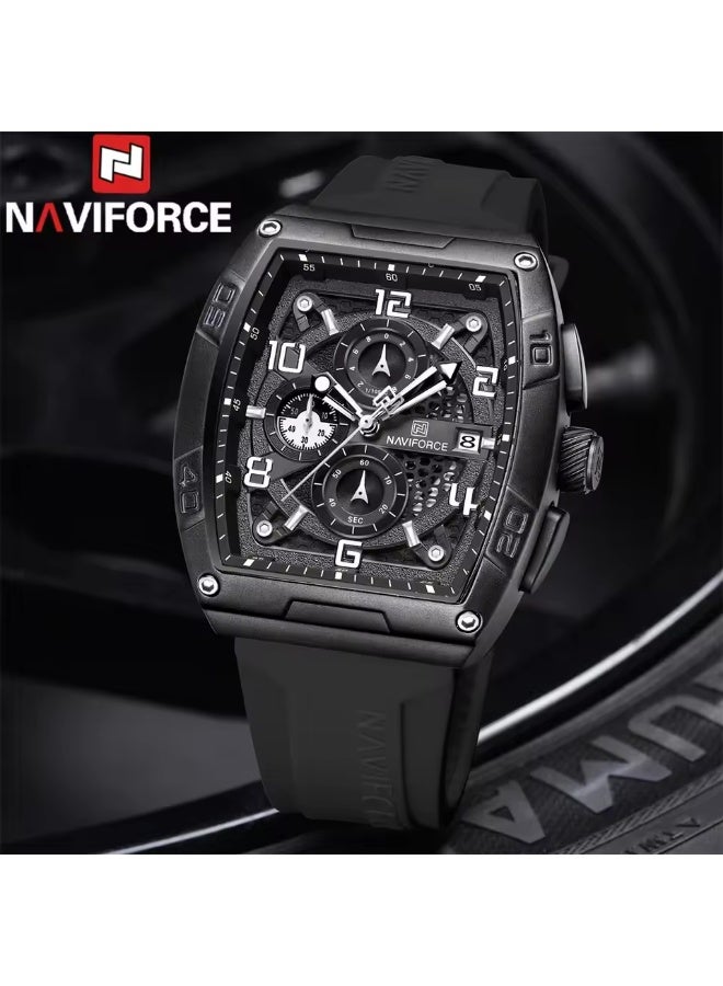 Naviforce Men’s Watch NF8052-B-W-B – Square Black Dial Quartz Chronograph with Silicone Strap - Image 3