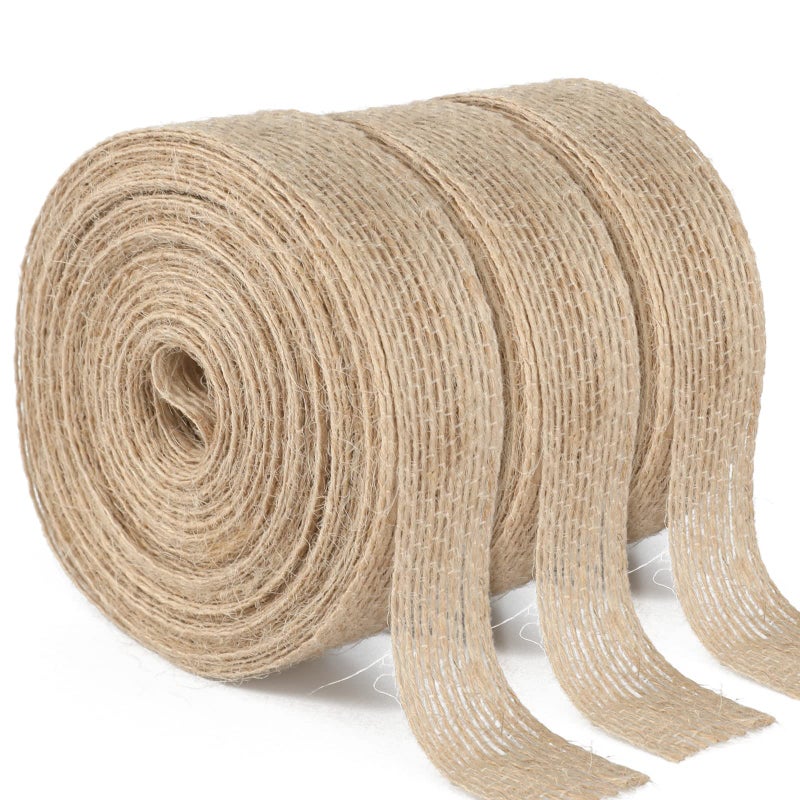 joycraft 33Yards Jute Burlap Fabric Ribbon 34 in x 3 Roll Brown Fabric Craft Ribbon for Big Bow Wreath Wedding Gift Wrapping Party Favor and DIY Craft