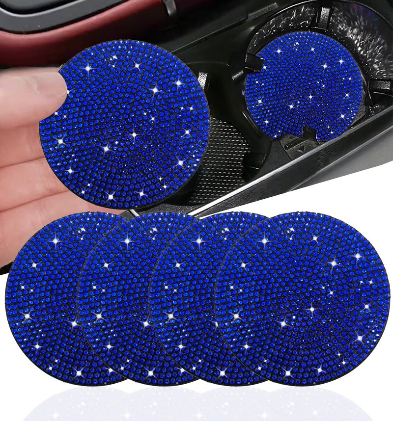 NBTEPEM 4pcs Bling Car Cup Holder Coaster, 2.75 inch Anti-Slip Shockproof Universal Fashion Car Coasters Insert Bling Crystal Rhinestone Automotive Interior Accessories for Women (Blue) - Image 1