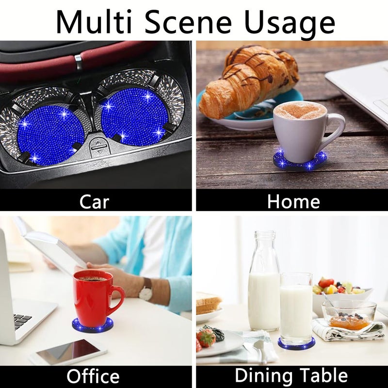 NBTEPEM 4pcs Bling Car Cup Holder Coaster, 2.75 inch Anti-Slip Shockproof Universal Fashion Car Coasters Insert Bling Crystal Rhinestone Automotive Interior Accessories for Women (Blue) - Image 5