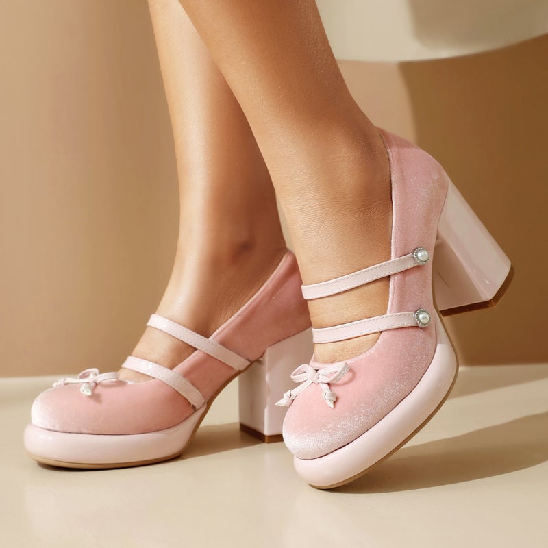 2024 Spring Fashion Thick Bottom High Heeled Round Head 33-43 Size Code Solid Color Shallow Mouth Single Shoes - Image 4