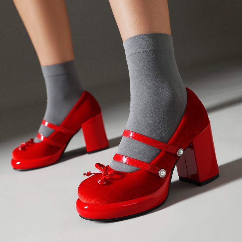 2024 Spring Fashion Thick Bottom High Heeled Round Head 33-43 Size Code Solid Color Shallow Mouth Single Shoes - Image 2