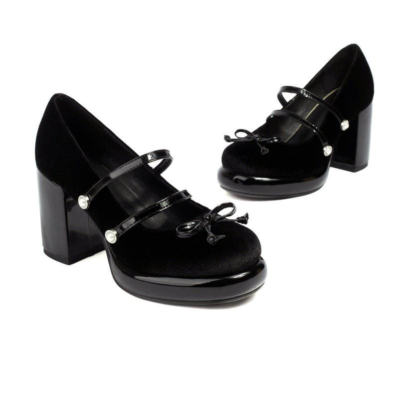 2024 Spring Fashion Thick Bottom High Heeled Round Head 33-43 Size Code Solid Color Shallow Mouth Single Shoes - Image 1