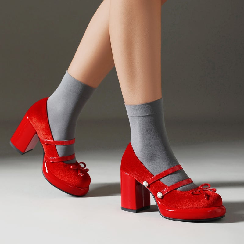 2024 Spring Fashion Thick Bottom High Heeled Round Head 33-43 Size Code Solid Color Shallow Mouth Single Shoes - Image 5