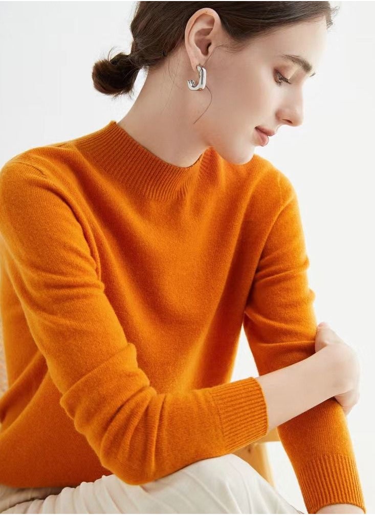 Loquat Autumn Winter Seamless Half Turtleneck Women's Cashmere Sweater 