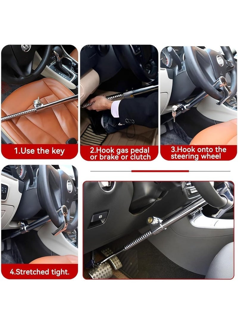 Arabest Car Steering Wheel Lock, Steering Wheel Lock Anti-Theft Device, 3-Section Retractable Car Theft Prevention Device with 2 Keys, Double Hook Car Clutch Lock for Car Truck SUV Van - Image 3