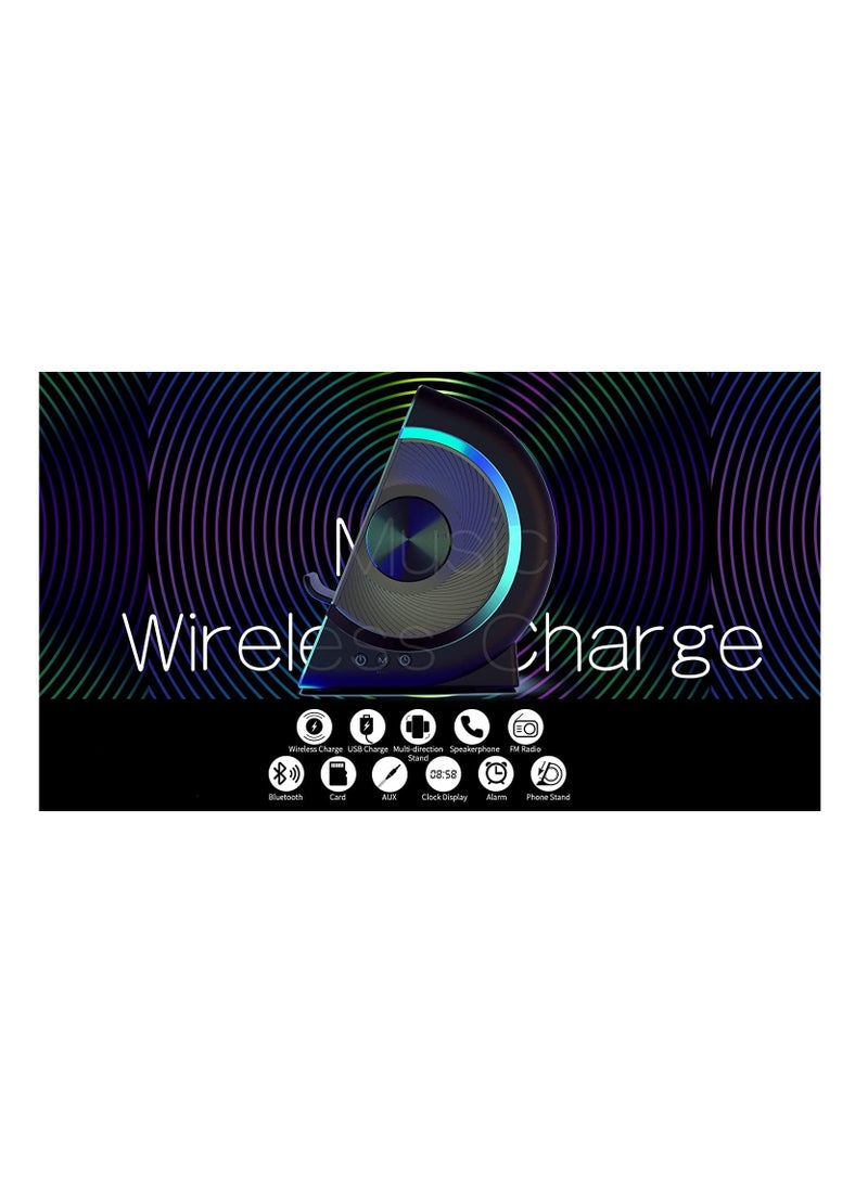 2022 New Three-in-One Creative Wireless Charging Bluetooth Speaker Clock Alarm Clock Private Model (Lron Gray)  - Image 5