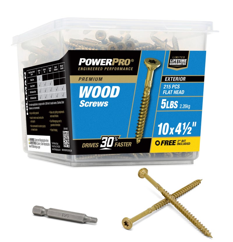 Power Pro Premium Exterior Wood Screws, #10 x 4-1/2" Inch All-Purpose Deck Screws for Outdoor Projects, T-25 Star Bit Included, Bronze, 215 Pieces | 48616V4 - Image 1