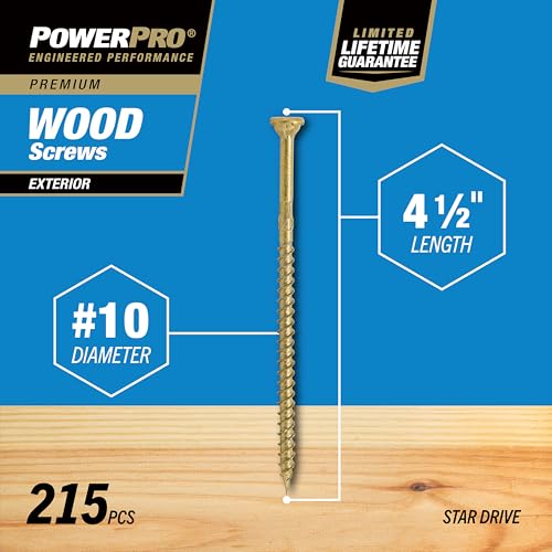 Power Pro Premium Exterior Wood Screws, #10 x 4-1/2" Inch All-Purpose Deck Screws for Outdoor Projects, T-25 Star Bit Included, Bronze, 215 Pieces | 48616V4 - Image 5