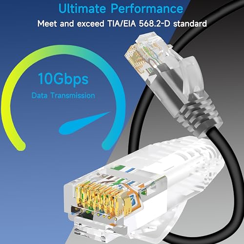 Lysymixs Cat6a Slim Ethernet Patch Cable 1.5 ft (24 Pack), Cat6a Patch Cable for Data Centers, Cat 6 Cable 10G, Network Patch Cables for Home and Enterprise Network -Black - Image 2