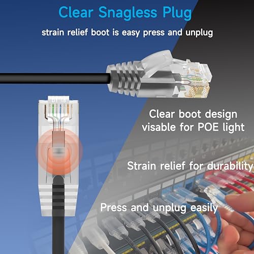 Lysymixs Cat6a Slim Ethernet Patch Cable 1.5 ft (24 Pack), Cat6a Patch Cable for Data Centers, Cat 6 Cable 10G, Network Patch Cables for Home and Enterprise Network -Black - Image 4