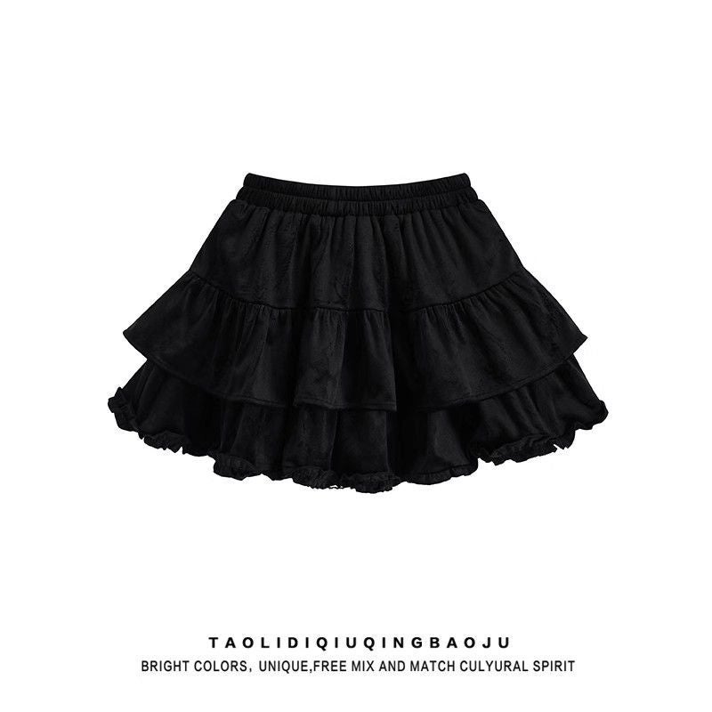 Girl'S Puffy Cake Skirt Skirt Summer Mid-Sized Children'S Sweet Lotus Leaf Border Walking Light A- Shaped Pleated Short Skirt - Image 1
