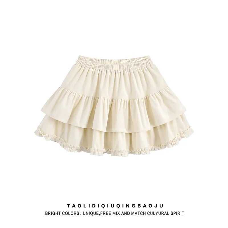 Girl'S Puffy Cake Skirt Skirt Summer Mid-Sized Children'S Sweet Lotus Leaf Border Walking Light A- Shaped Pleated Short Skirt - Image 2