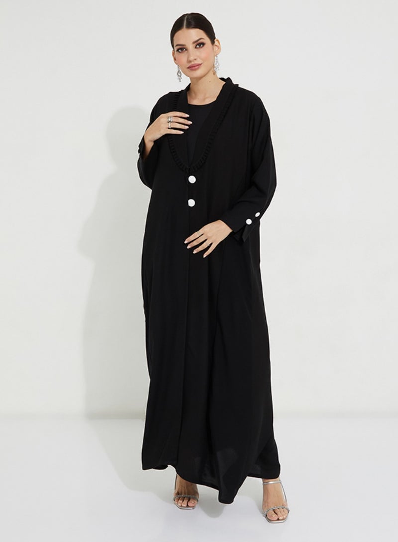 Rosette Abaya Abaya with  button-style featuring a refined pleated collar design - Image 1