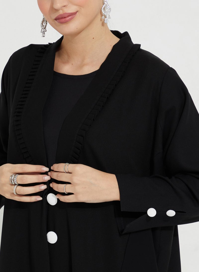 Rosette Abaya Abaya with  button-style featuring a refined pleated collar design - Image 2