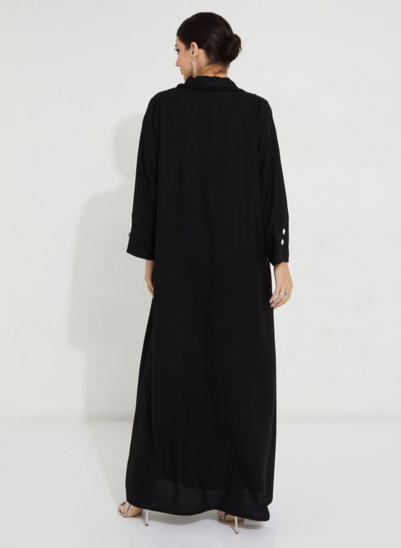 Rosette Abaya Abaya with  button-style featuring a refined pleated collar design - Image 3