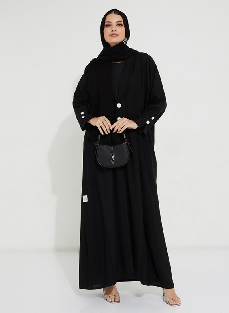 Rosette Abaya Abaya with  button-style featuring a refined pleated collar design - Image 4