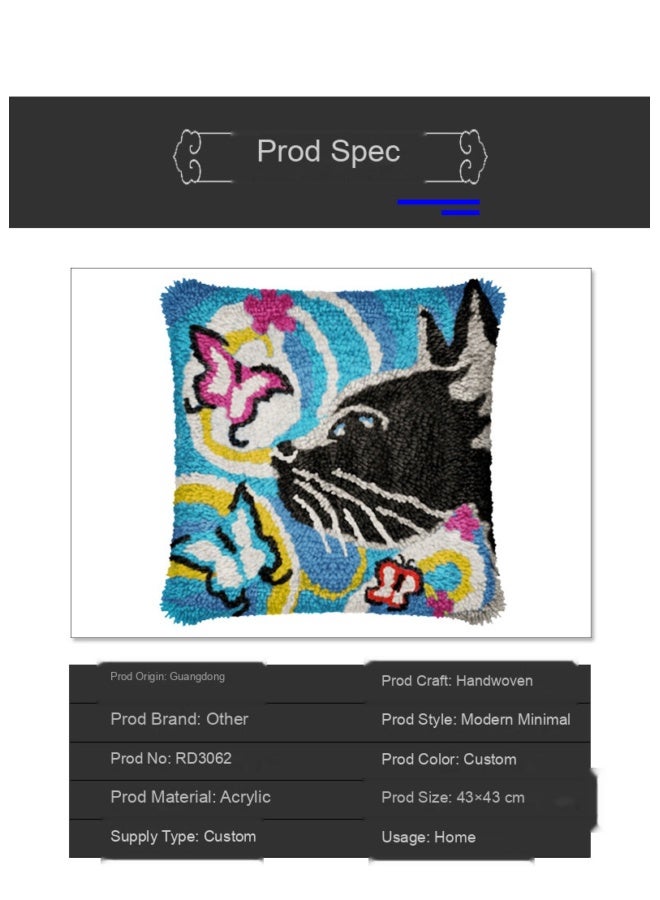 NeeMee Cat & Butterfly Latch Hook Pillow Cover DIY Latch Hook Cushion Kit Colorful Handmade Throw Pillow for Home Decor - Image 2