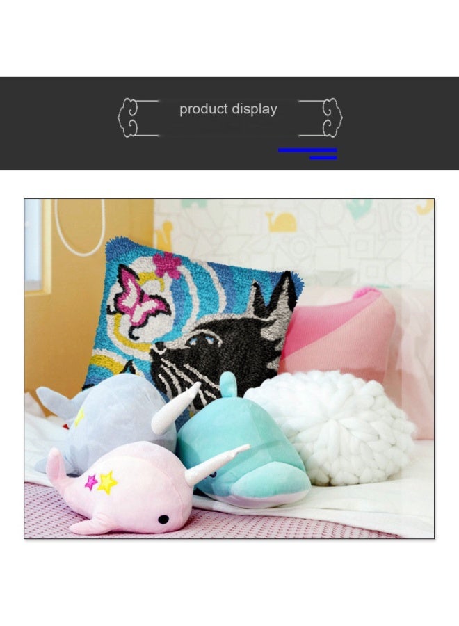 NeeMee Cat & Butterfly Latch Hook Pillow Cover DIY Latch Hook Cushion Kit Colorful Handmade Throw Pillow for Home Decor - Image 4
