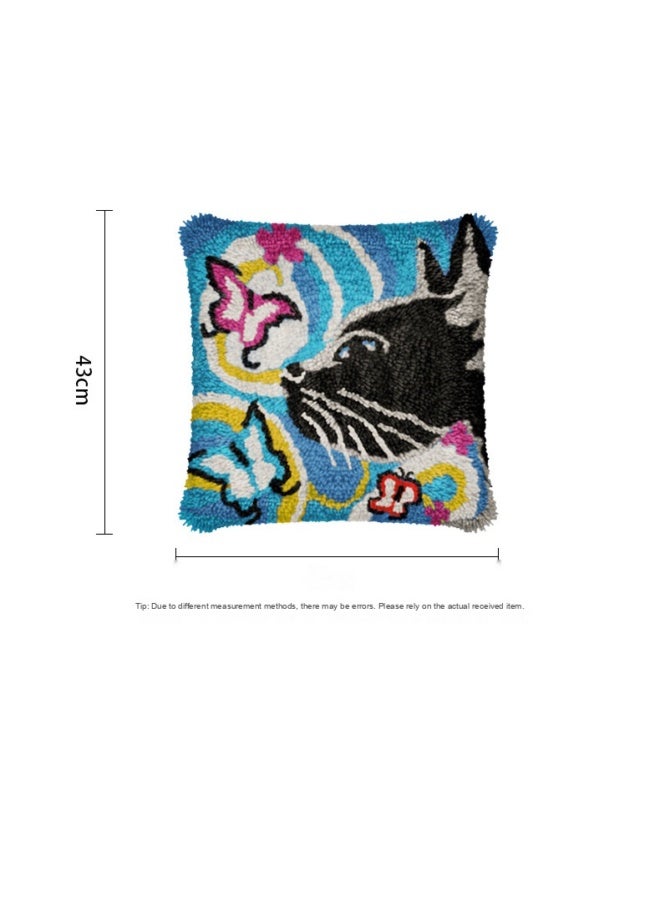 NeeMee Cat & Butterfly Latch Hook Pillow Cover DIY Latch Hook Cushion Kit Colorful Handmade Throw Pillow for Home Decor - Image 3