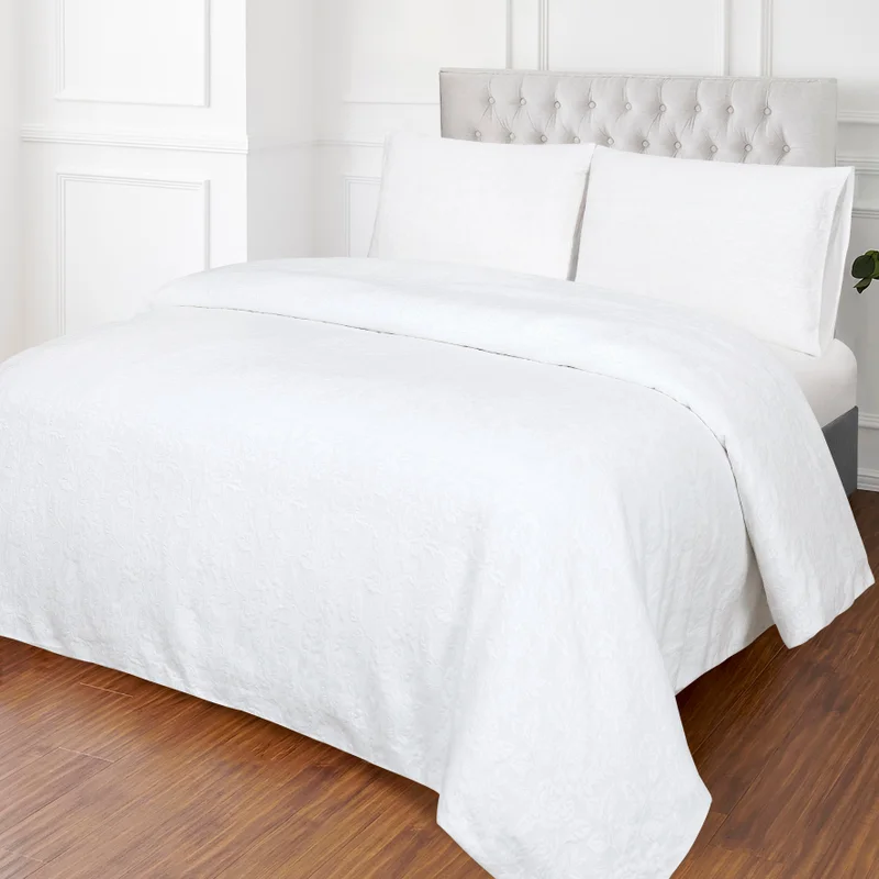 DWELL Dwell-Floral Jacquard 3Pc Duvet Cover Set-Duvet Cover - 240 x 220 CM, Fitted Sheet - 180 x 200 x 38 CM Pillow cases 50 x 80 CM-White