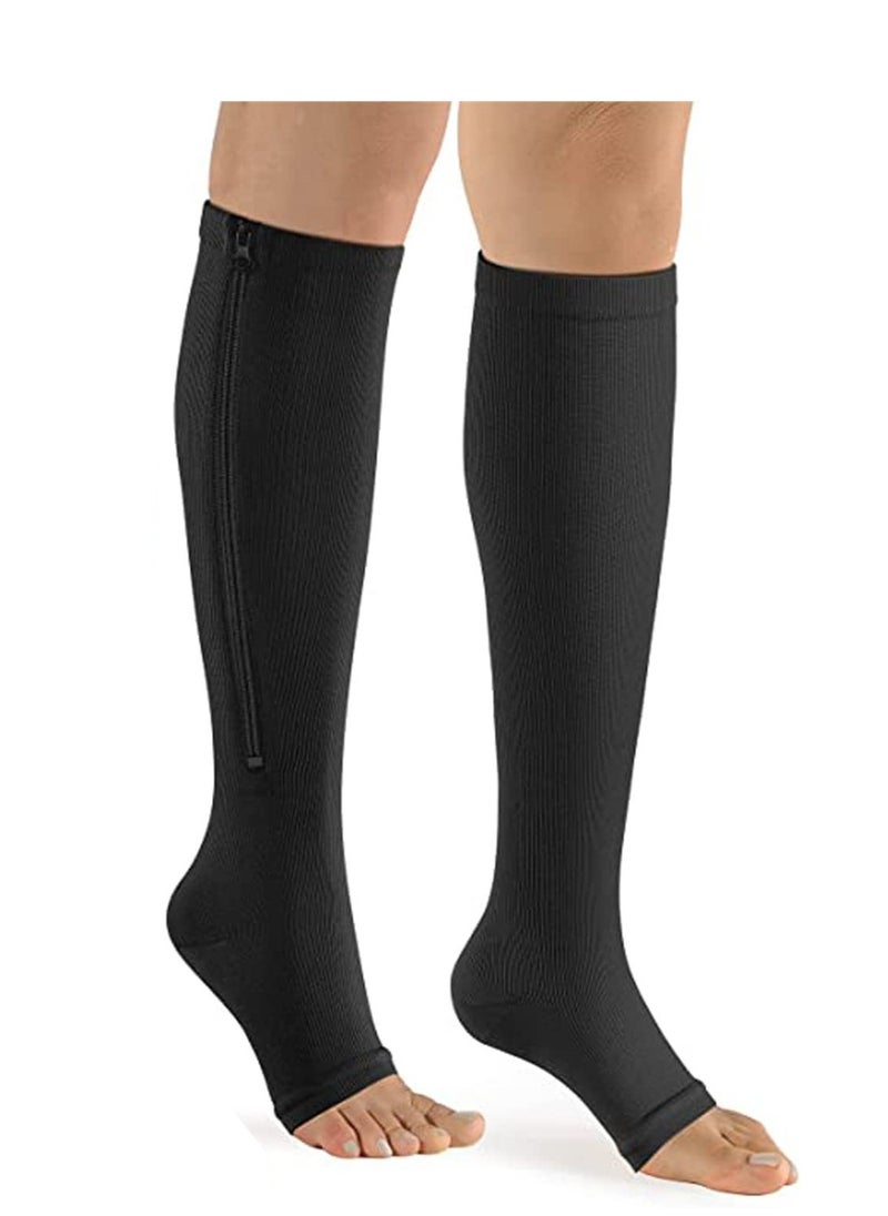 Generic 1 Pair of Sports Compression Socks Compression Zipper Socks Long Calf Elastic Stockings (Black)  - Image 1