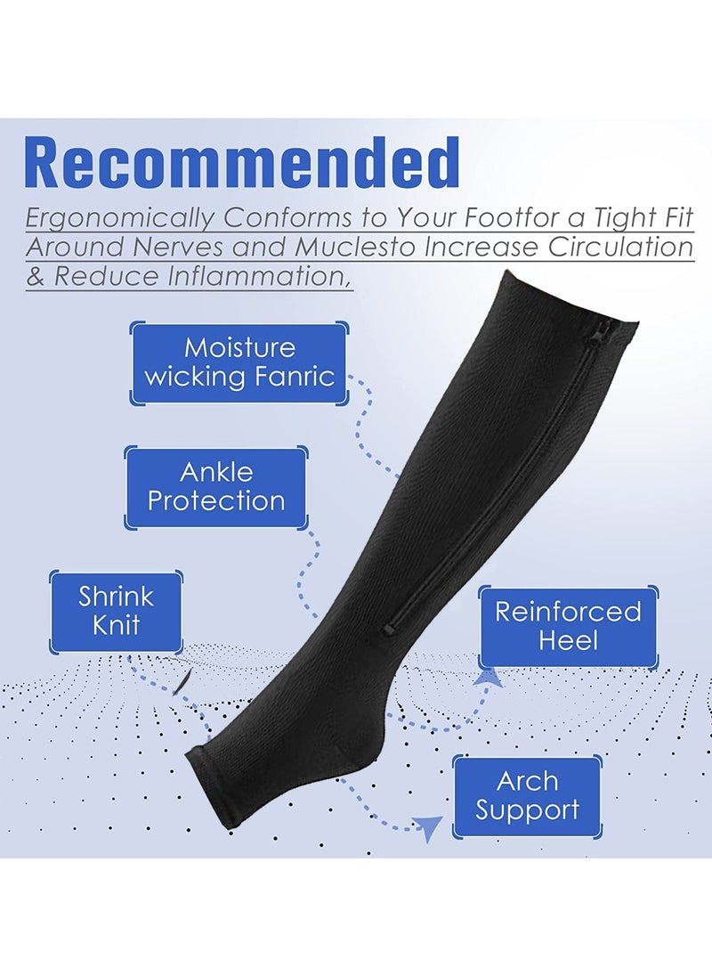 Generic 1 Pair of Sports Compression Socks Compression Zipper Socks Long Calf Elastic Stockings (Black)  - Image 3