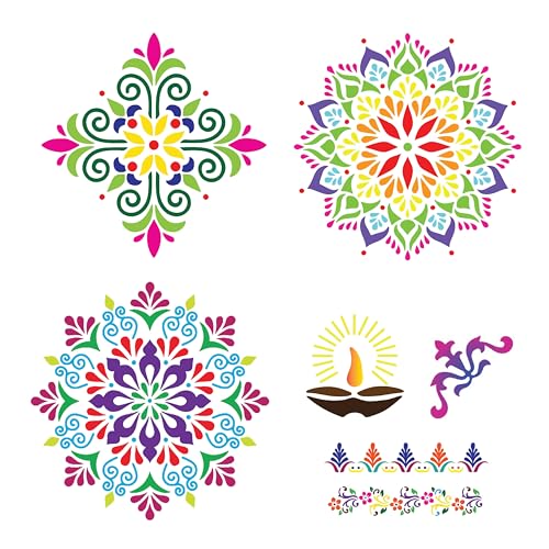 SWAGSTATION DIY Rangoli Designs Tools Kit with Rangoli Stencils Set - 6 Rangoli Color Set (Wood, 30x 30 cm) 3 in 1 Set, Rangoli Stencils Big Size - Image 4