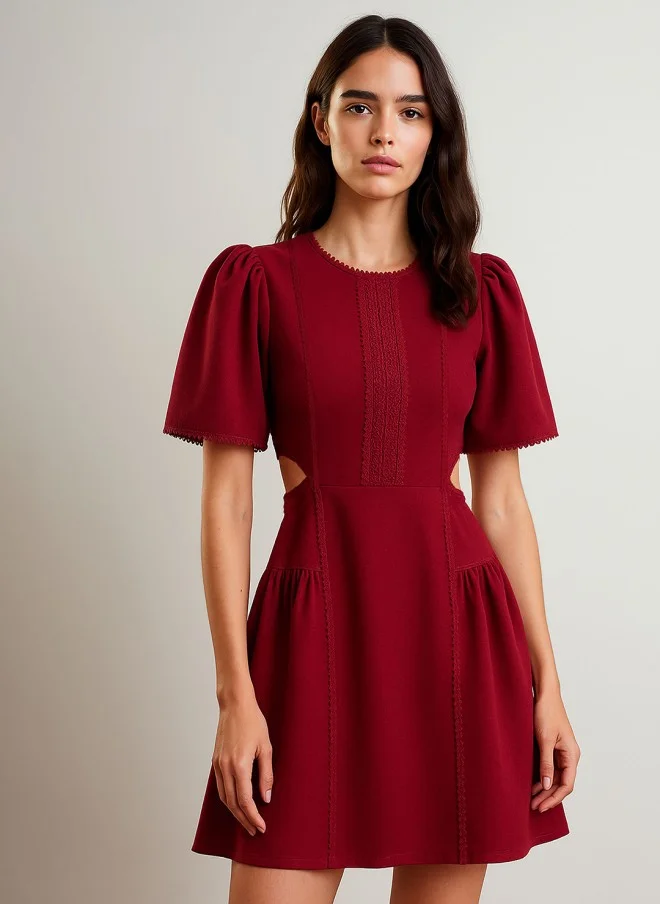 SASSAFRAS Maroon Fit & Flare Dress for Women