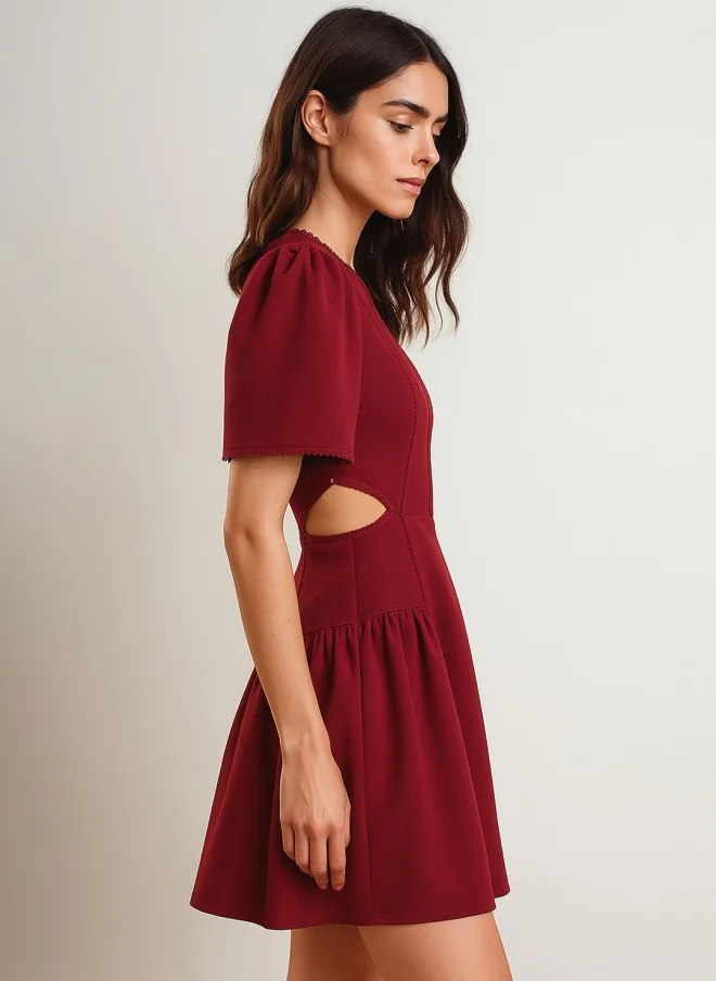 SASSAFRAS Maroon Fit & Flare Dress for Women