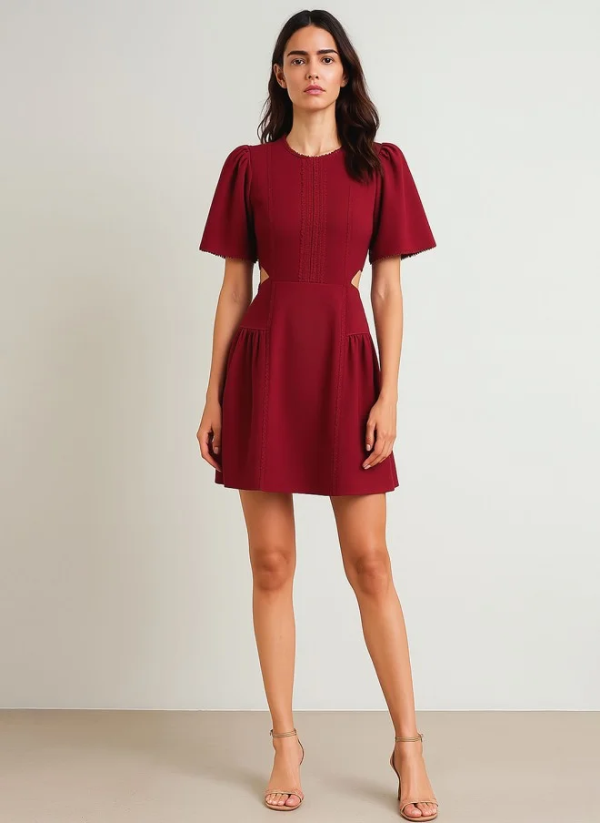 SASSAFRAS Maroon Fit & Flare Dress for Women